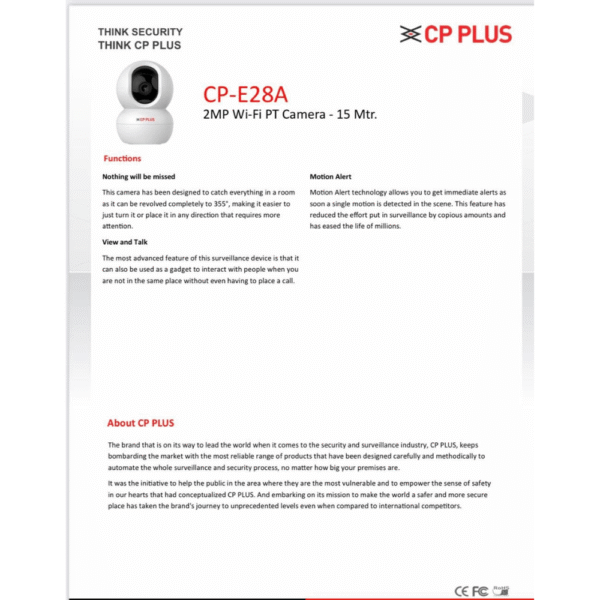 CP PLUS CP-E28A 2MP Full HD Wi-Fi CCTV Camera – 360° PT, Motion Tracking, Night Vision, 2-Way Talk, Cloud & SD Card Support - Image 5