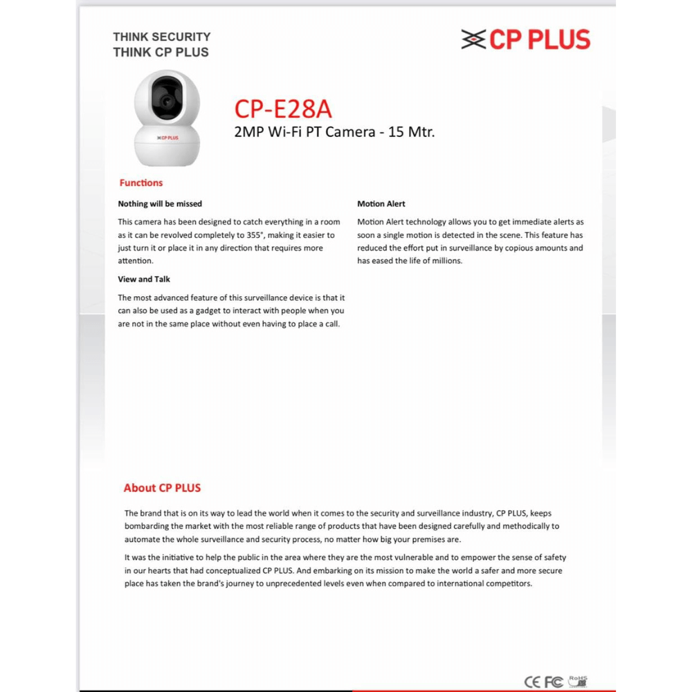 5 CP PLUS CP-E28A 2MP Full HD Wi-Fi CCTV Camera – 360° PT, Motion Tracking, Night Vision, 2-Way Talk, Cloud & SD Card Support - Image 5