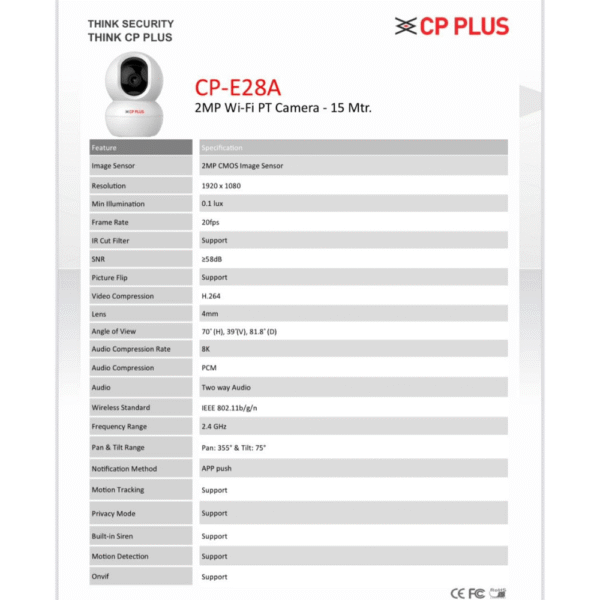 CP PLUS CP-E28A 2MP Full HD Wi-Fi CCTV Camera – 360° PT, Motion Tracking, Night Vision, 2-Way Talk, Cloud & SD Card Support - Image 6