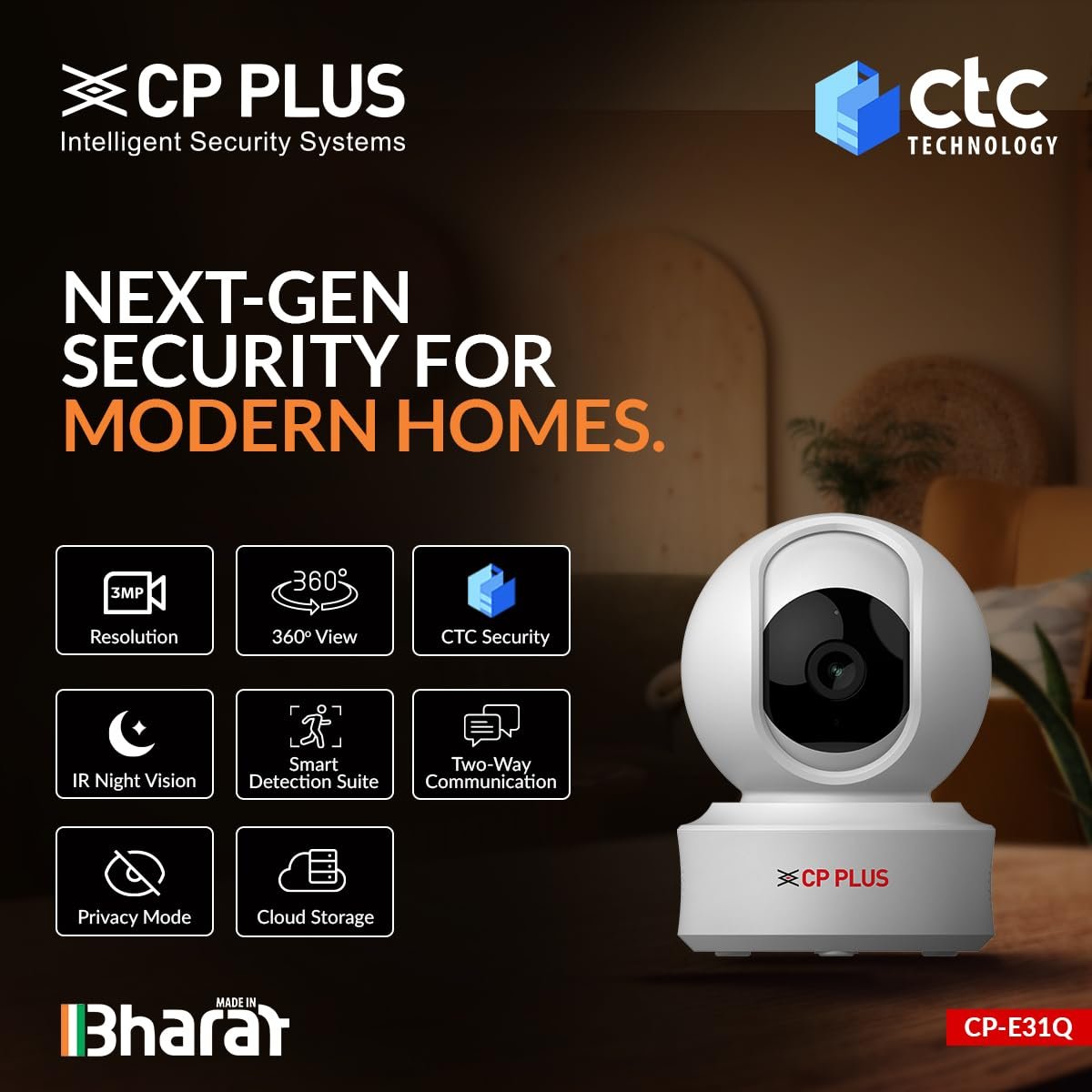 61GzzVYHh1L._SL1200_ CP PLUS CP-E31Q 3MP Smart Wi-Fi CCTV Camera – 360° View, Motion Tracking, 2-Way Talk, Cloud & SD Card Support, 15M Night Vision - Image 4