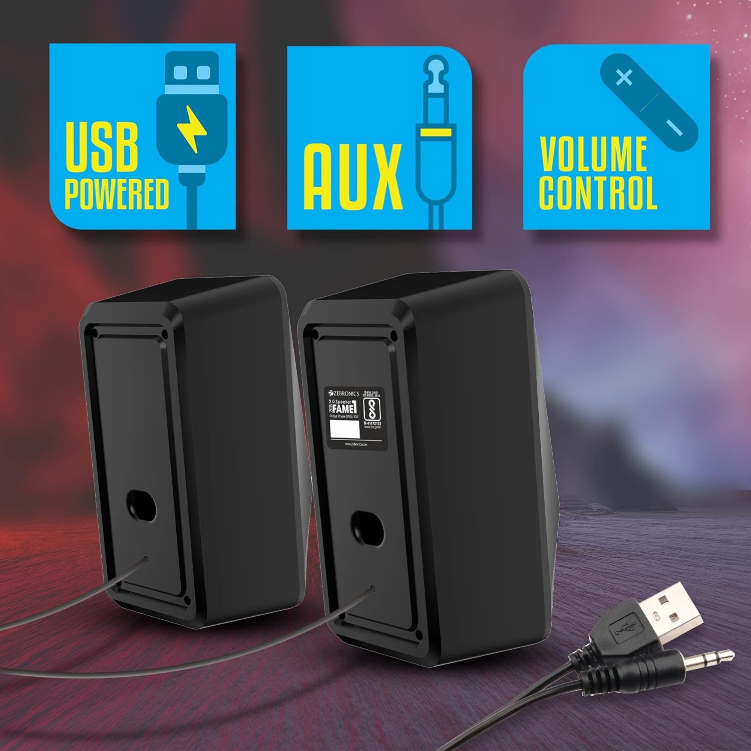 71u10faFmQL._SL1500_ Zebronics Zeb-Fame 1 USB Powered 2.0 Speaker – 10W RMS, 7 RGB Modes, Volume Control, Black - Image 4
