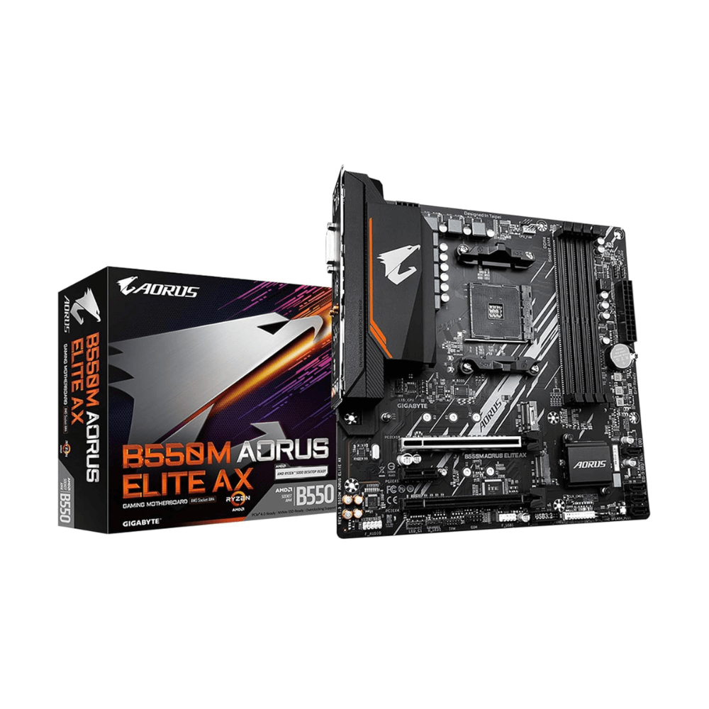 1-11.png GIGABYTE B550M AORUS Elite AX Micro ATX Motherboard, AM4, PCIe 4.0, USB 3.2, M.2, SATA 6Gb/s, Realtek LAN - Image 1