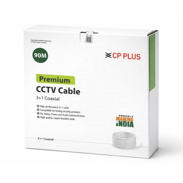 CP PLUS CP-ECC-90RM Premium 3+1 Coaxial CCTV Cable – 90 Meter | Analog Camera Compatible | Copper Braided