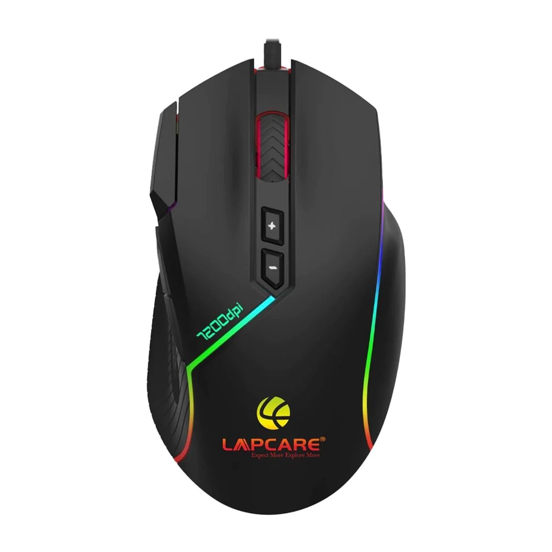 513Ih+cvxHL._SL1080_ LAPCARE Champ LGM-108 RGB Gaming Mouse 7200 DPI Wired 8 Buttons Black - Image 1