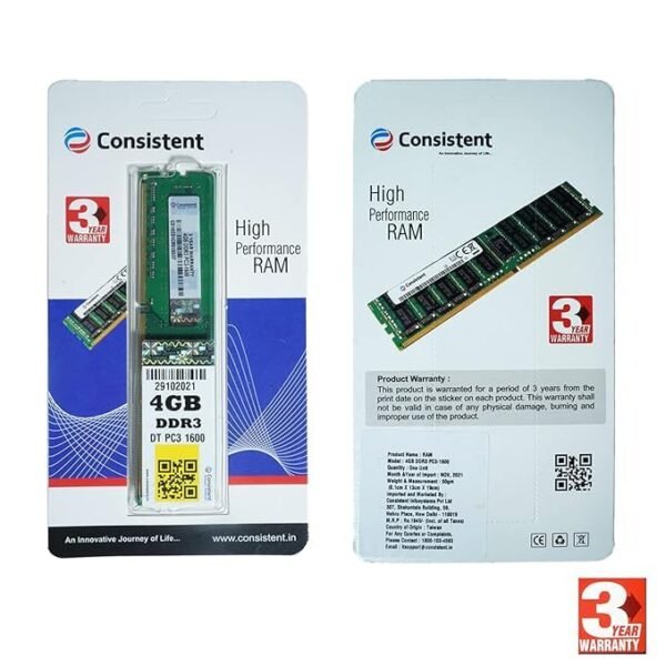 Consistent 4GB DDR3 RAM 1600MHz Desktop Memory