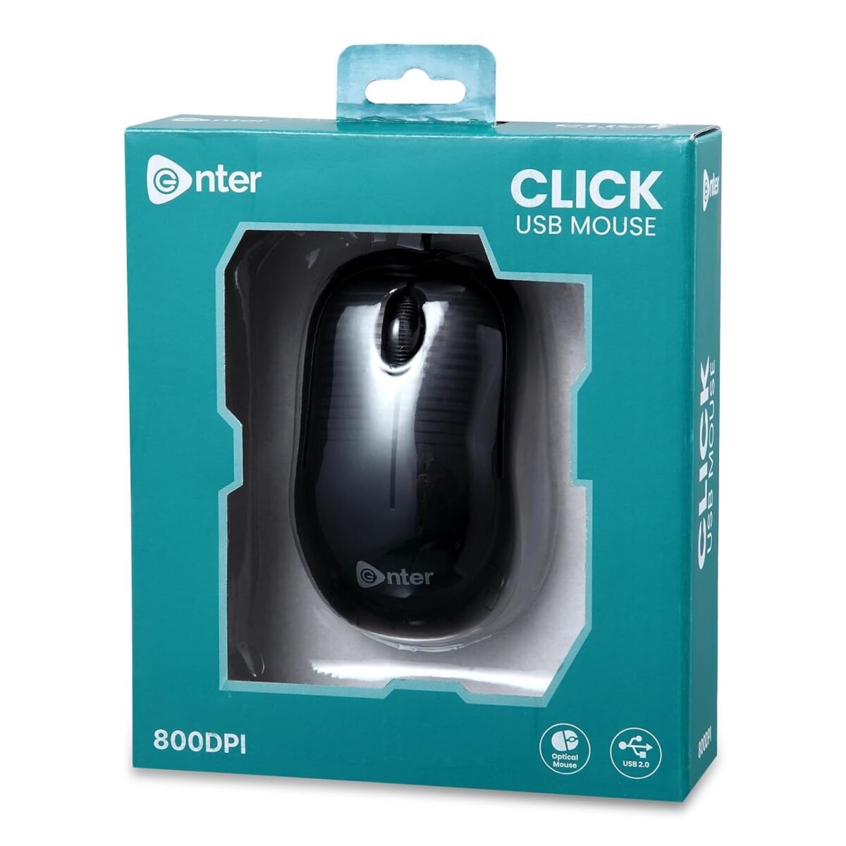 Enter Click Wired USB Mouse, 800 DPI Optical Sensor, 3-Button Design (Black) - Image 3
