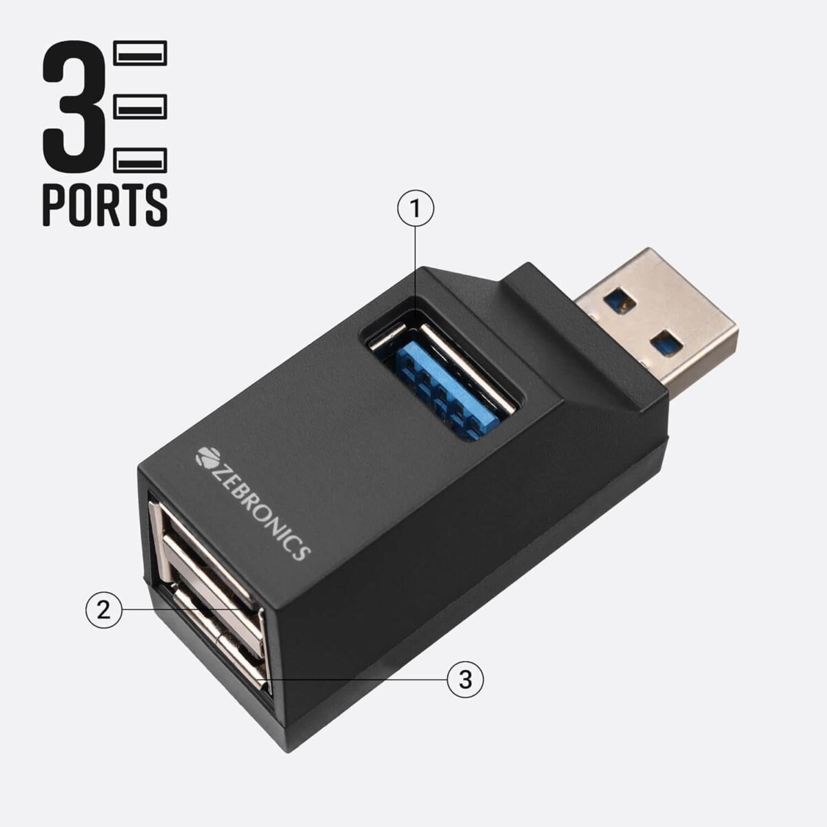 Zebronics 180HB USB Hub with 3 Ports, USB 3.0, 5 Gbps Transfer Speed, Multi OS Compatible, Plug and Play - Image 6