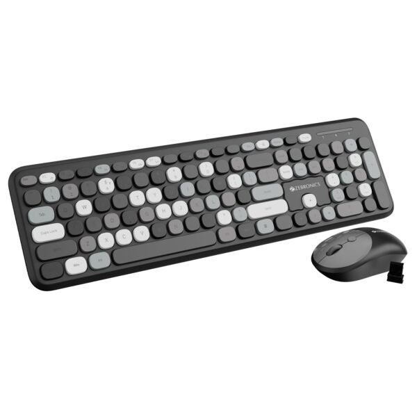 ZEBRONICS Companion 302 Wireless Keyboard & Mouse Combo - UV Printed Keys, Multimedia Keys (Black + Grey)