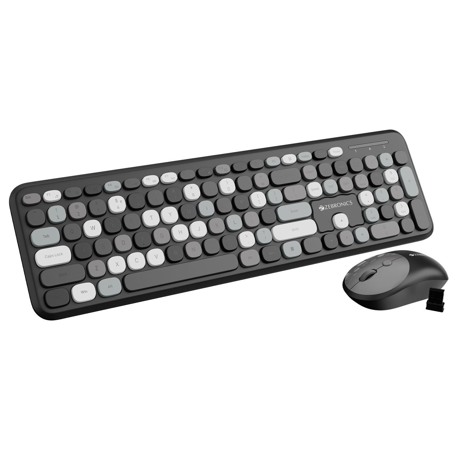 6188KSLmXYL._SL1500_.jpg ZEBRONICS Companion 302 Wireless Keyboard & Mouse Combo - UV Printed Keys, Multimedia Keys (Black + Grey) - Image 1