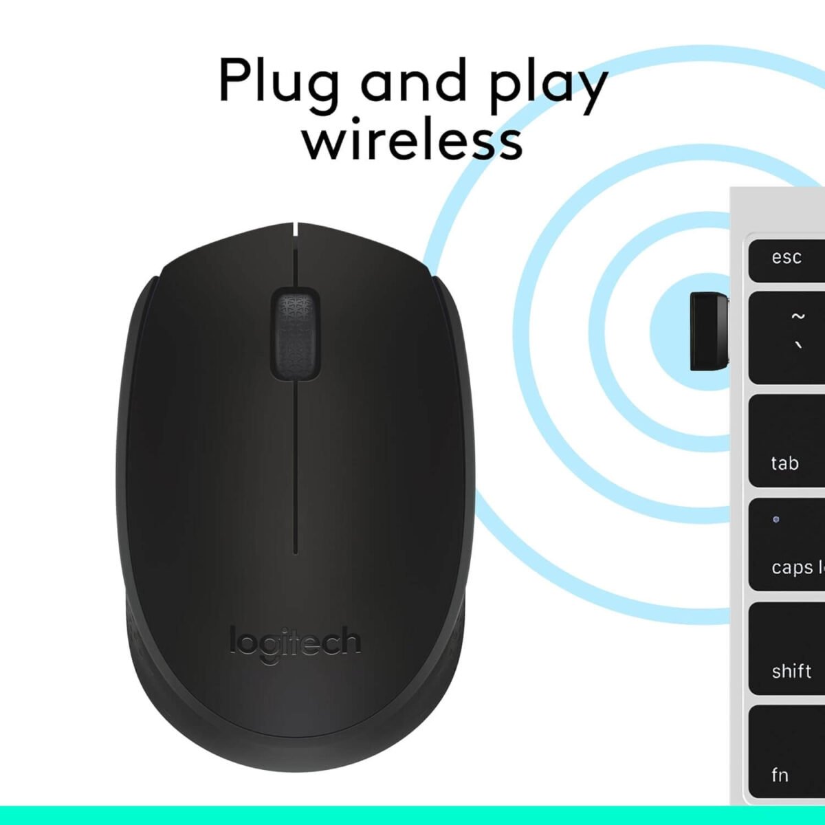 Logitech M170 Wireless Mouse – 2.4GHz Optical Mouse with USB Nano Receiver, 3 Buttons, Black - Image 2