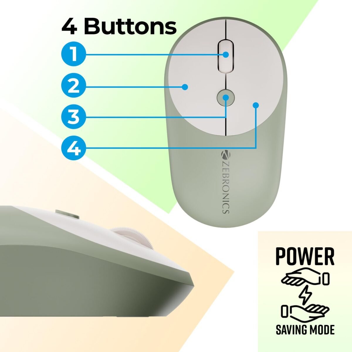 ZEBRONICS Companion 302 Wireless Keyboard & Mouse Combo - UV Printed Keys, Multimedia Keys (Green) - Image 5