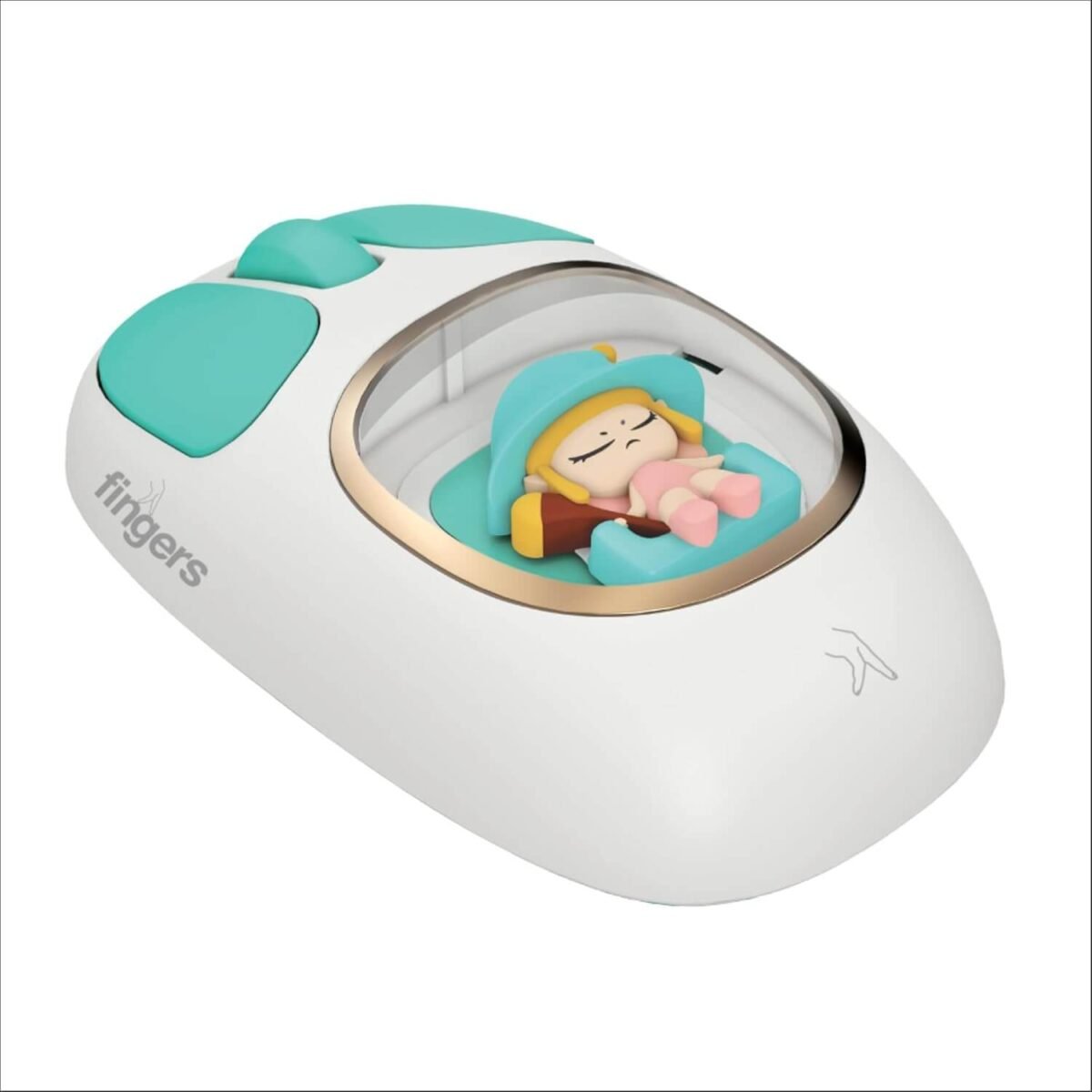 FINGERS CuteClicks WB4 Wireless Mouse USB Bluetooth Rechargeable 1200 DPI (White Teal) - Image 2