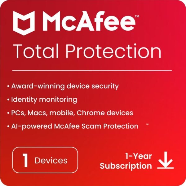 McAfee Total Protection Antivirus - 1 User, 1 Year (Latest Version) Email Delivery