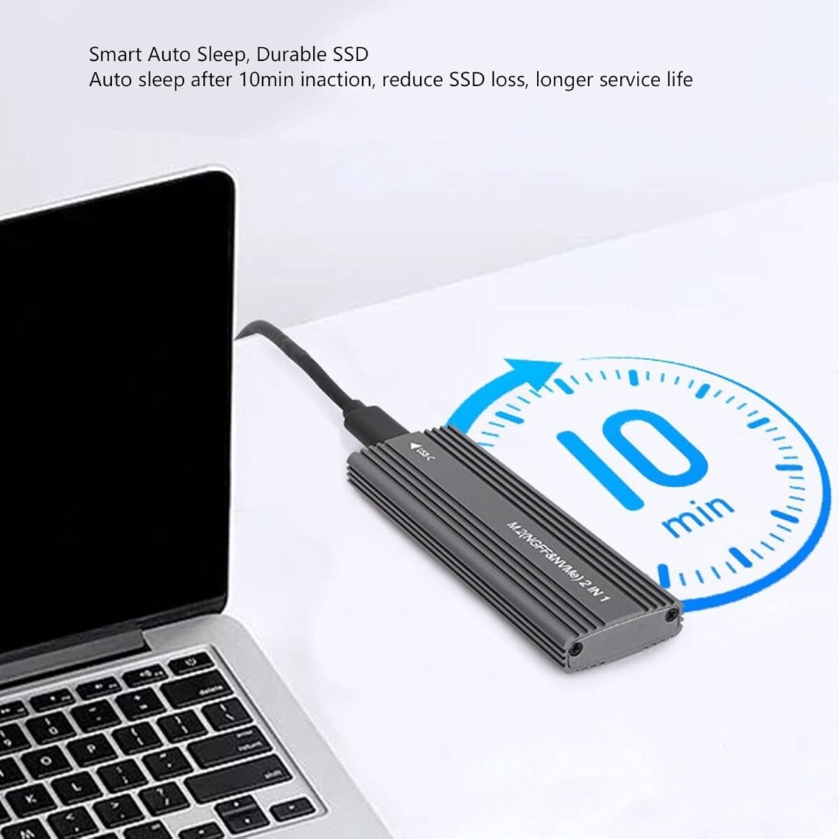 AdNet NVMe Enclosure PCIe M.2 2280 SSD Box, Type-C USB 3.1 Gen 2, 10Gbps Hard Disk Case with USB-C Cable – Black - Image 3