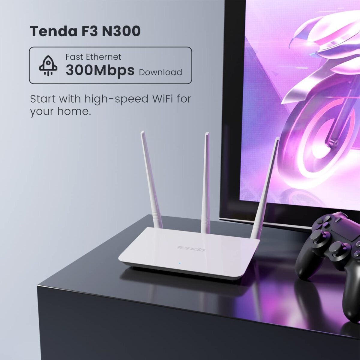 Tenda F3 300Mbps Wireless Wi-Fi Router - Single Band, White - Image 2