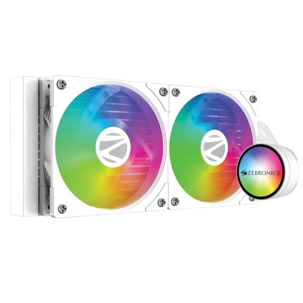 Zebronics AIO240AW 240mm AIO Liquid Cooler - ARGB Sync, LGA1700/AM5 Support, White