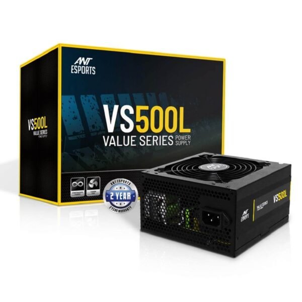 Ant Esports VS500L 500W Gaming Power Supply - Non-Modular, Silent 120mm Fan, PCIe Support