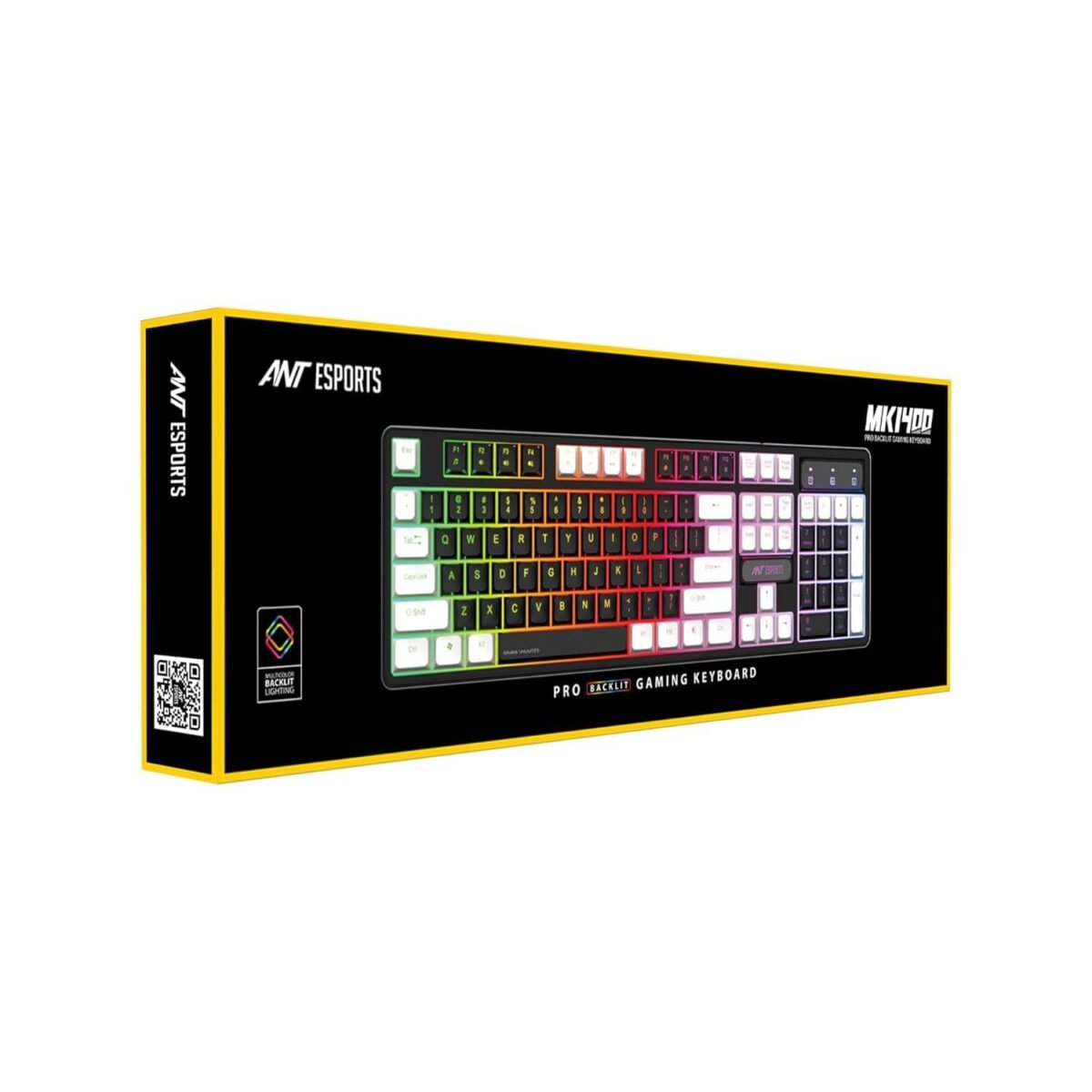 Ant Esports MK1400 Pro Backlit Wired Gaming Keyboard, Mixed Color Lighting, White & Black Double Injection Keycaps – Black - Image 3