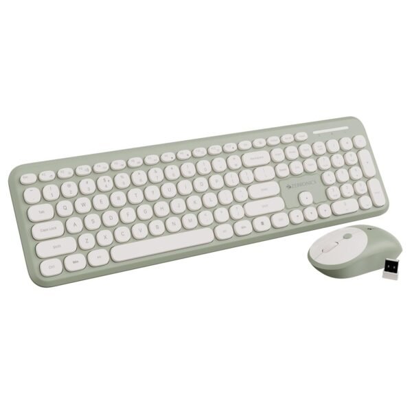 ZEBRONICS Companion 302 Wireless Keyboard & Mouse Combo - UV Printed Keys, Multimedia Keys (Green)