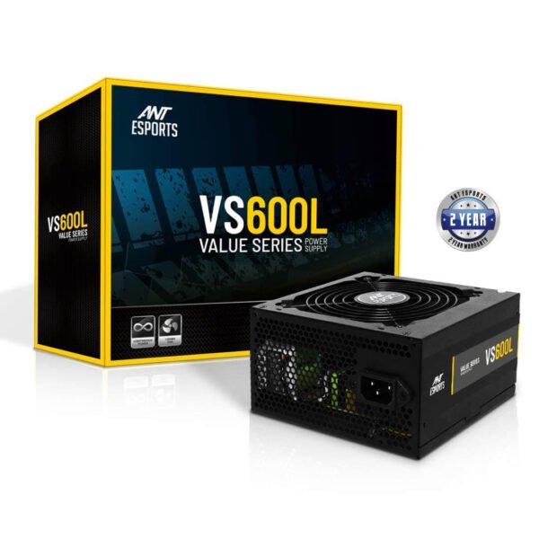 Ant Esports VS600L 600W Gaming Power Supply - Non-Modular, Silent 120mm Fan, PCIe Support