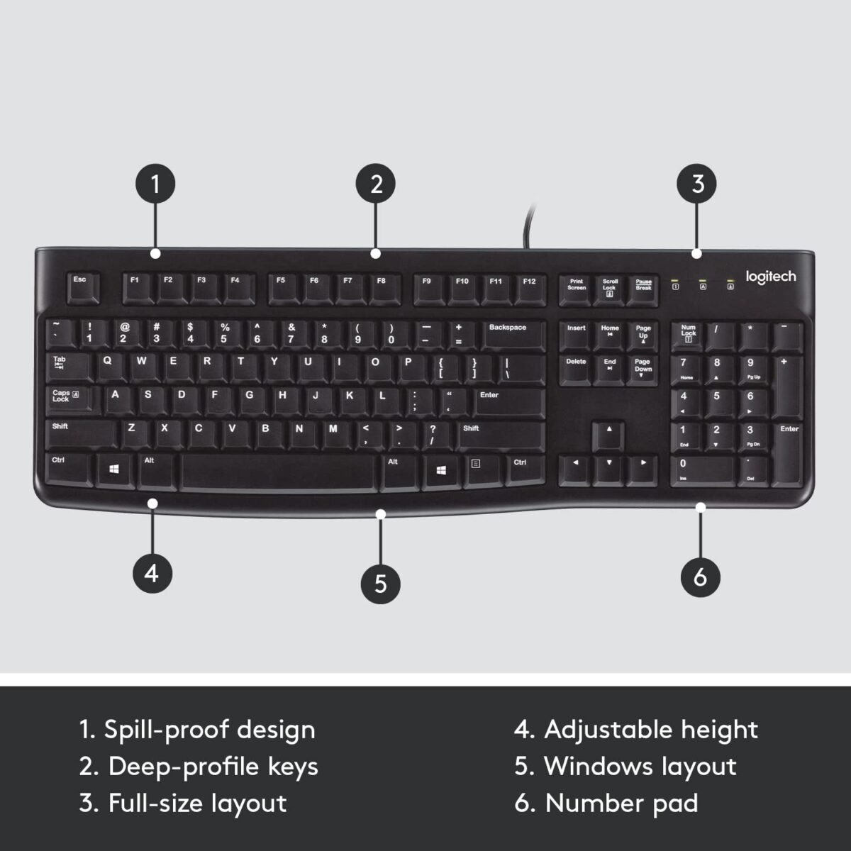 Logitech Plug and Play USB Keyboard K120 - Black - Image 3