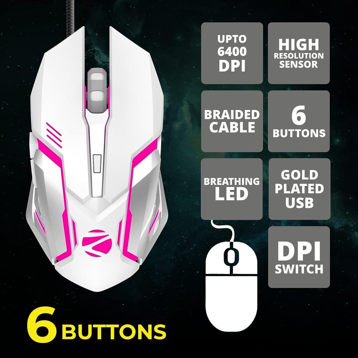 Zebronics Zeb-Transformer White Gaming Keyboard & Mouse Combo - USB, Backlit, Braided Cable - Image 3