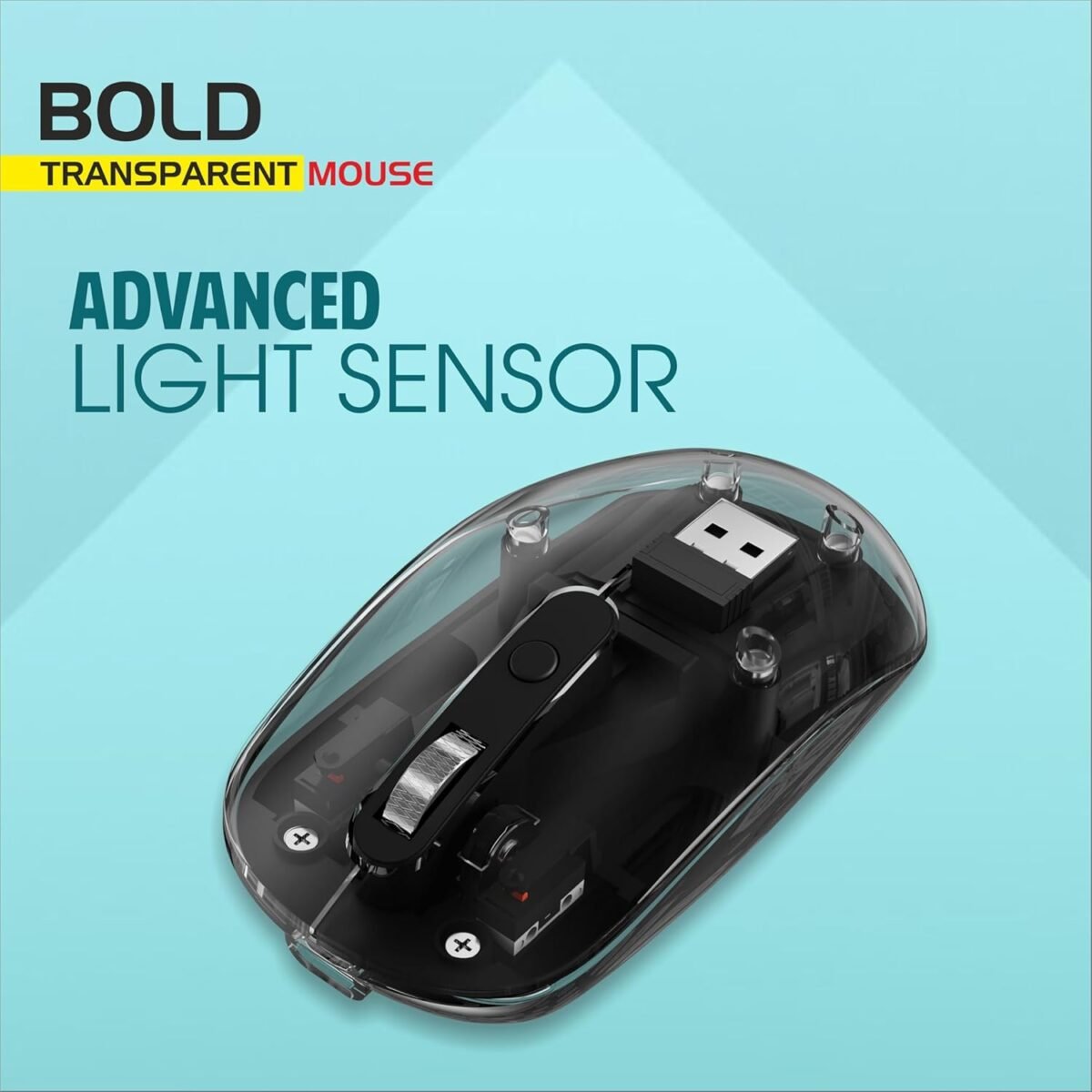 Zebion Bold Transparent Bluetooth Wireless Mouse Dual Mode RGB Black - Image 3