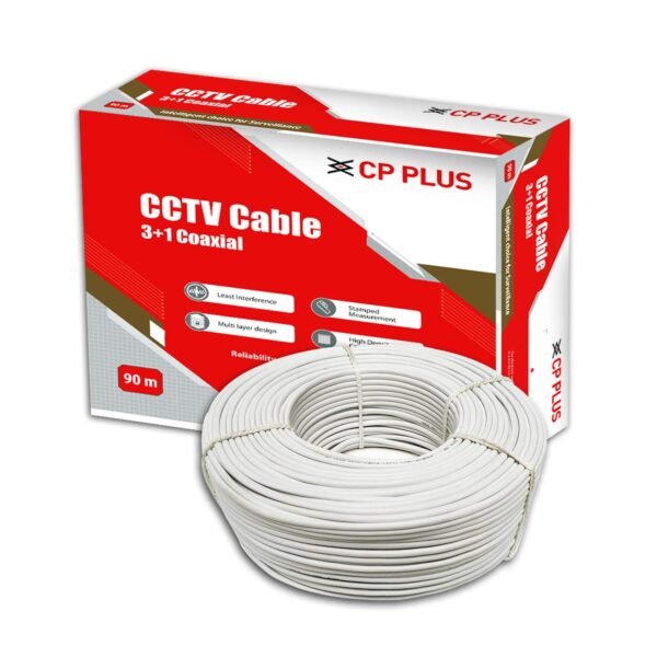 CP PLUS 3+1 Coaxial Pure Copper CCTV Camera Cable (90 Meter) - White