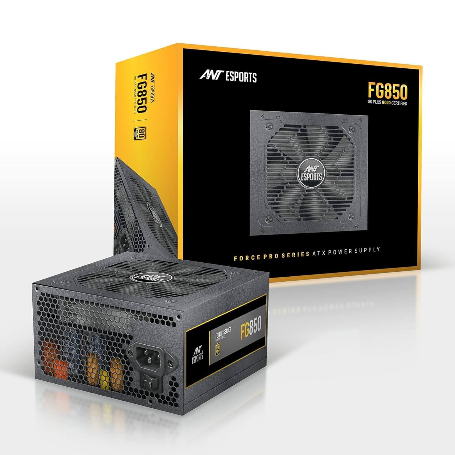 714WL4hrXeL._SL1500_.jpg Ant Esports FG850 80 Plus Gold Gaming Power Supply, 850W PSU, Silent 120mm Fan, 8-Pin (4+4) CPU Connector, 3-Year Warranty - Image 1