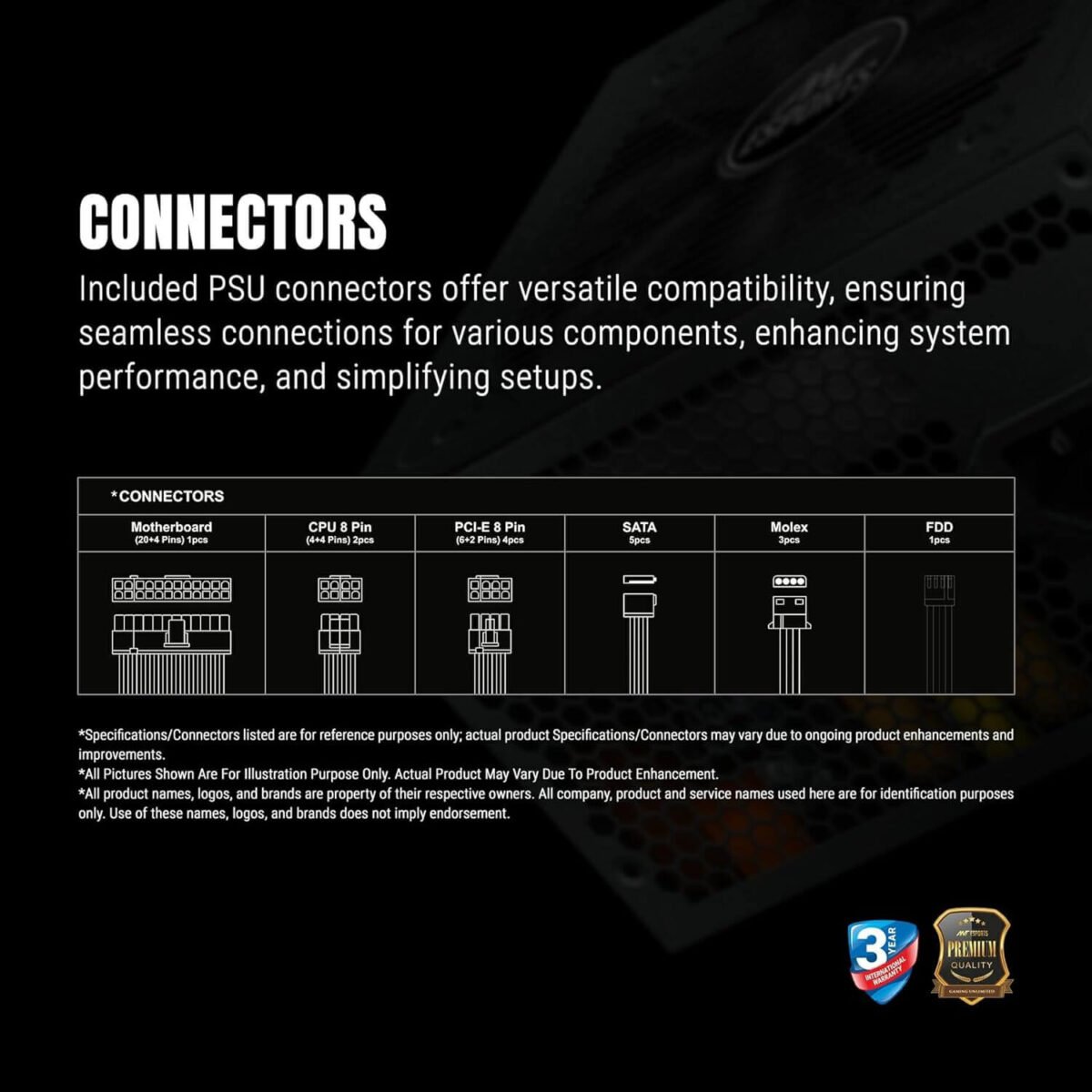 Ant Esports FG850 80 Plus Gold Gaming Power Supply, 850W PSU, Silent 120mm Fan, 8-Pin (4+4) CPU Connector, 3-Year Warranty - Image 8