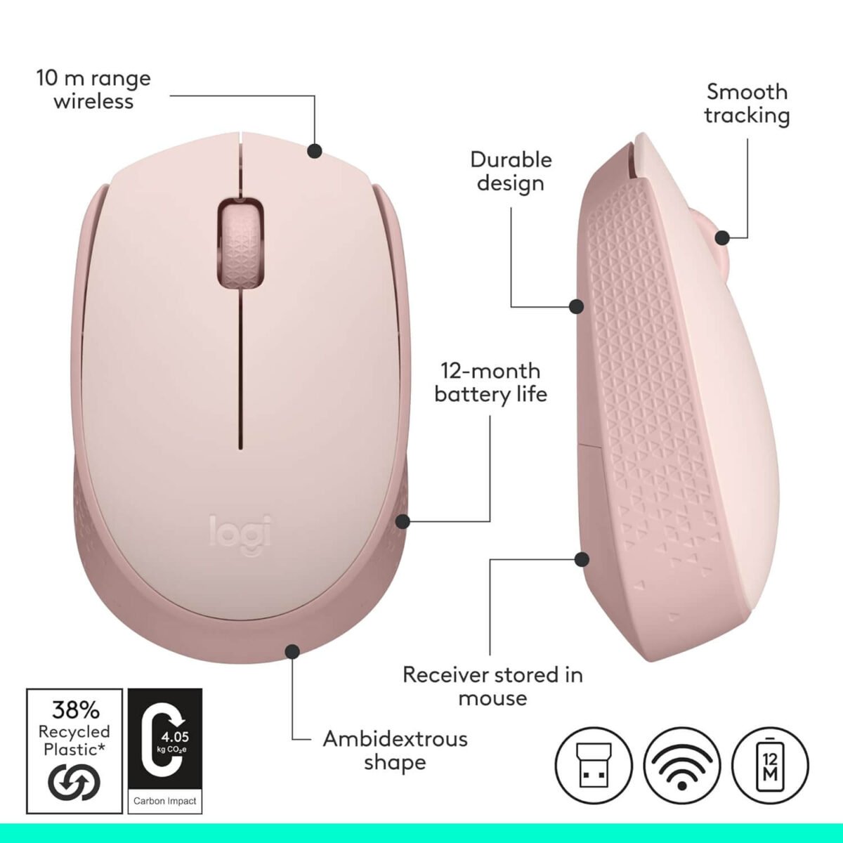 Logitech M171 Wireless Mouse – 2.4GHz USB Mini Receiver, 12-Month Battery, Optical Tracking, Pink - Image 9
