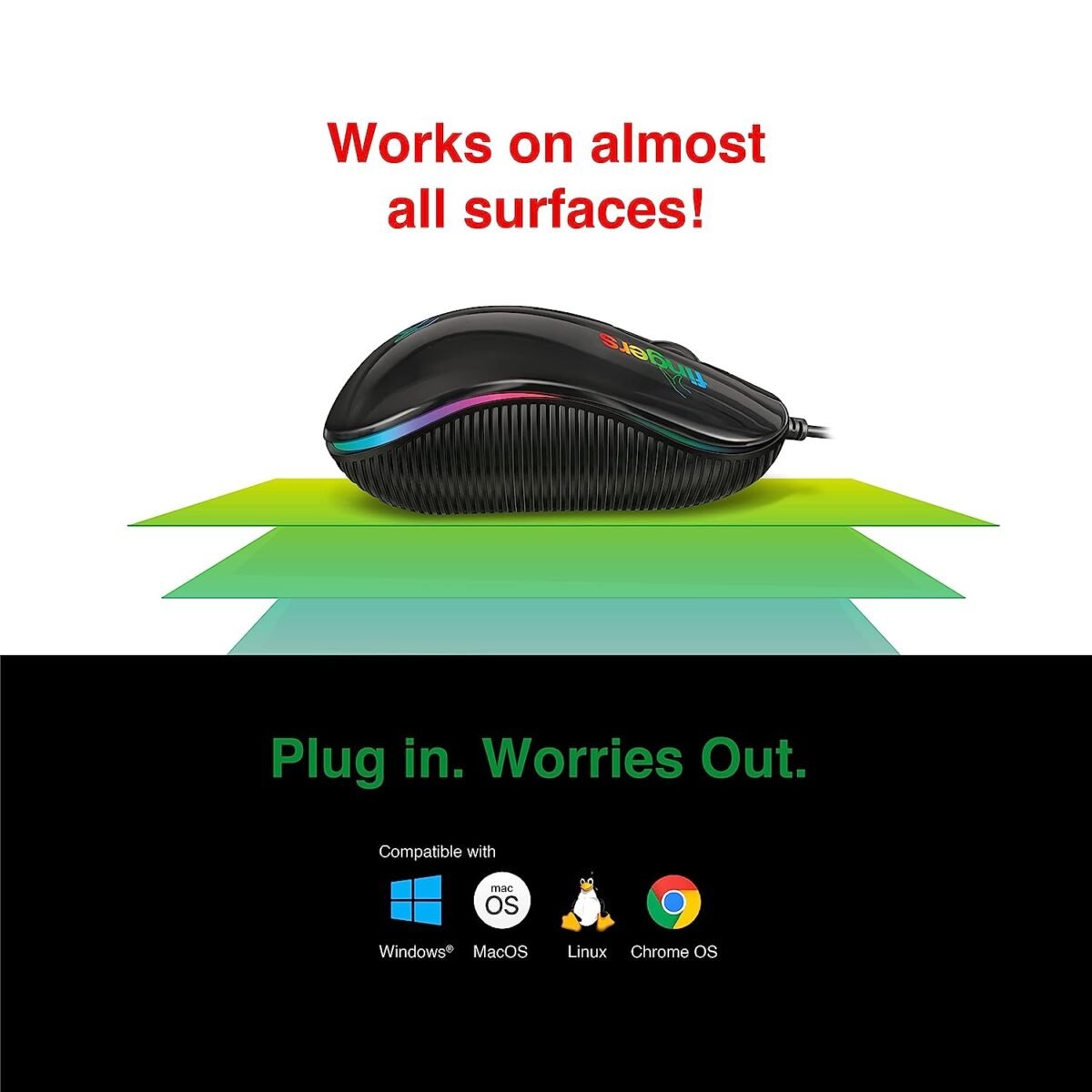 FINGERS RGB-Breathe Wired Mouse - Advance Optical Technology, Breathing RGB LED Lights - Image 2