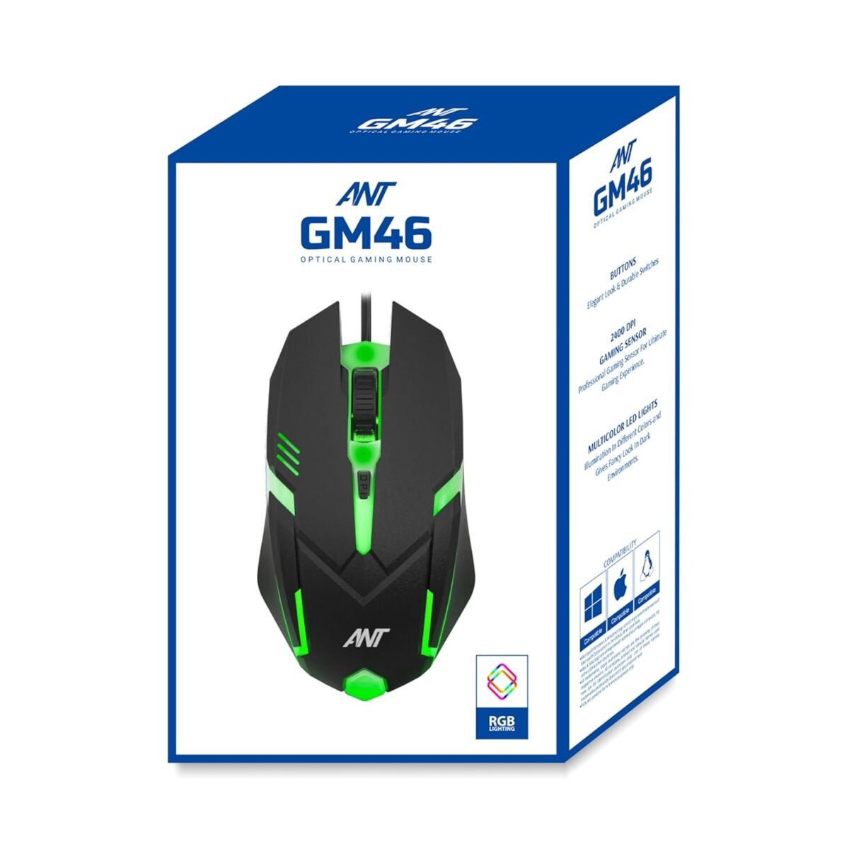 Ant GM46 Wired Optical Gaming Mouse Black – 2400 DPI RGB USB Gaming Mouse for PC & Laptop - Image 8