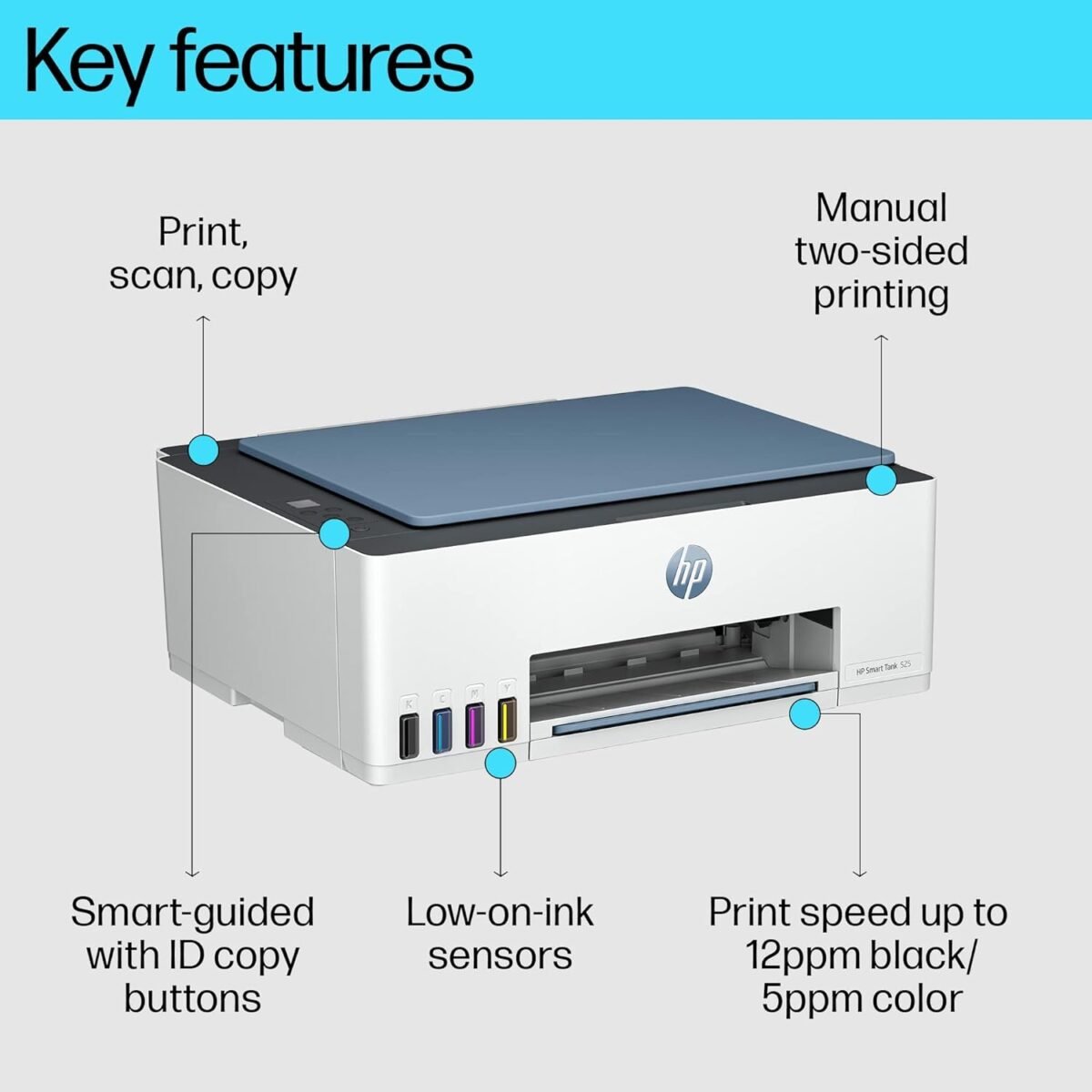HP Smart Tank 525 All-in-One Color Printer - Print, Scan, Copy, 6000 Pages - Image 2