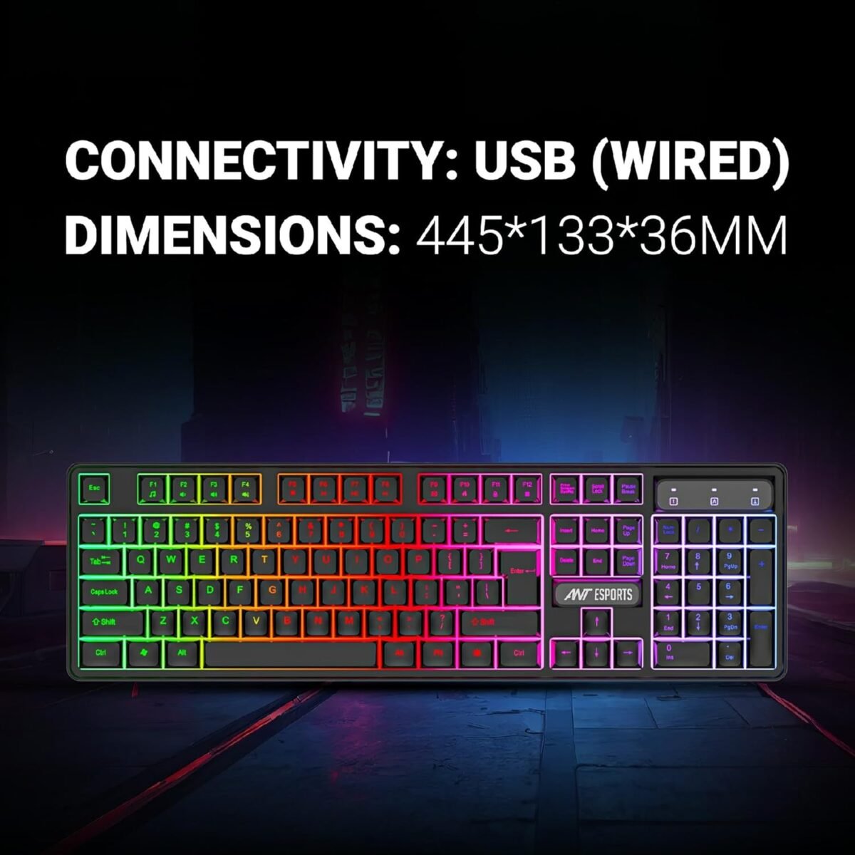 Ant Esports KM1650 Gaming Keyboard & Mouse Combo – Backlit Rainbow LED Keyboard & 3200 DPI Mouse (Black) - Image 4