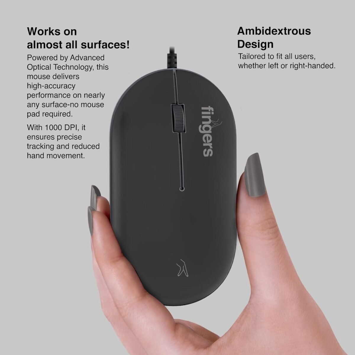 FINGERS ImperialCombo-D2 Wired Keyboard & Mouse Combo (Slim Design, Scissor Keys Laptop-Style Typing, Compact Size Layout, 1000 DPI, Windows | macOS | Linux Compatible), Jet Black - Image 5