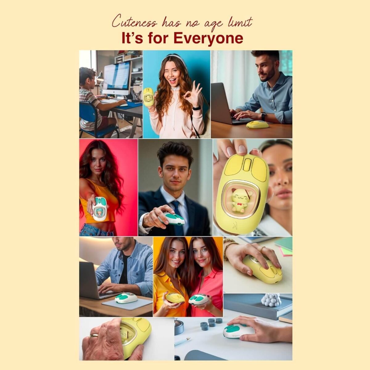 FINGERS CuteClicks WB4 Wireless Mouse USB Bluetooth Rechargeable 1200 DPI (Yellow) - Image 4