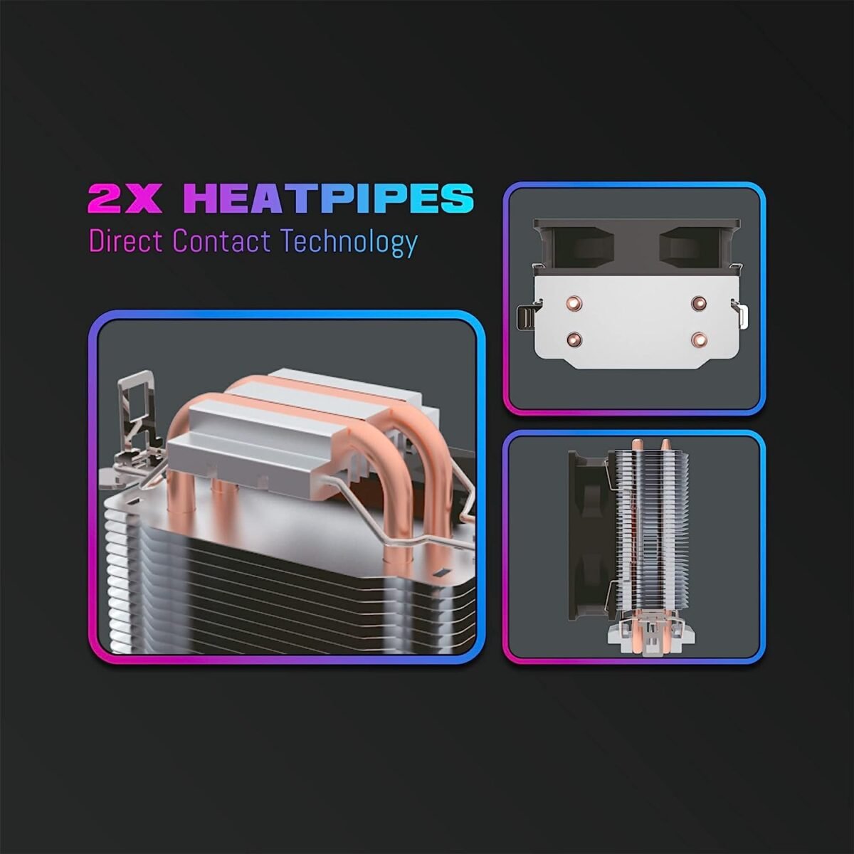 Ant Esports ICE-C200 CPU Cooler with Rainbow LED Fan - Intel LGA115X/LGA1200/LGA1700 & AMD AM4/FM2 - Image 3