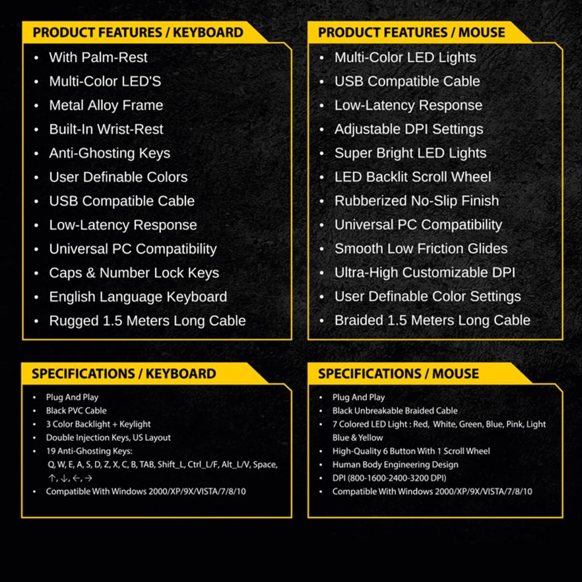 Ant Esports KM540 Gaming Backlit Keyboard & Mouse Combo, LED Wired, Ergonomic with Wrist Rest, Black - Image 4