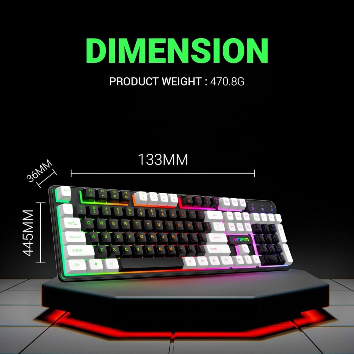 Ant Esports MK1400 Pro Backlit Wired Gaming Keyboard, Mixed Color Lighting, White & Black Double Injection Keycaps – Black - Image 7