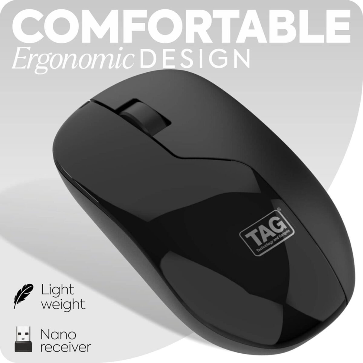 TAG WM600 Wireless Mouse 1200 DPI 2.4GHz USB Nano Receiver (Black) - Image 2