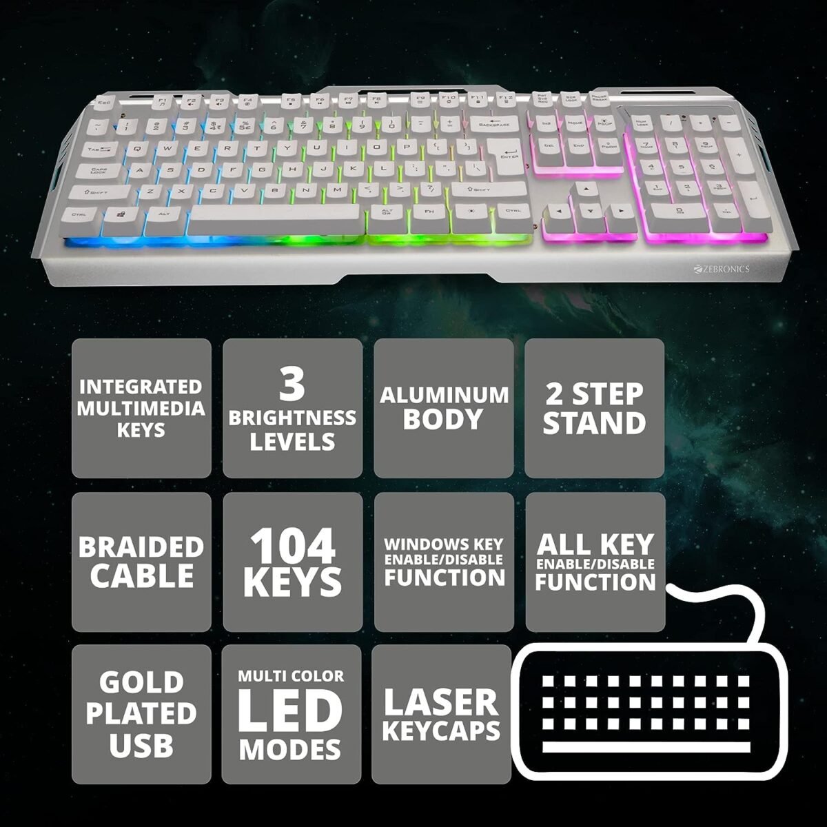 Zebronics Zeb-Transformer White Gaming Keyboard & Mouse Combo - USB, Backlit, Braided Cable - Image 5