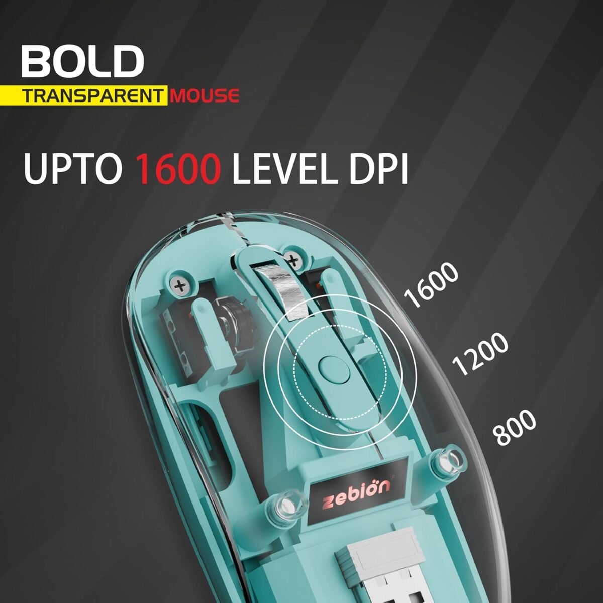 Zebion Bold Transparent Bluetooth Wireless Mouse Dual Mode RGB Blue - Image 3