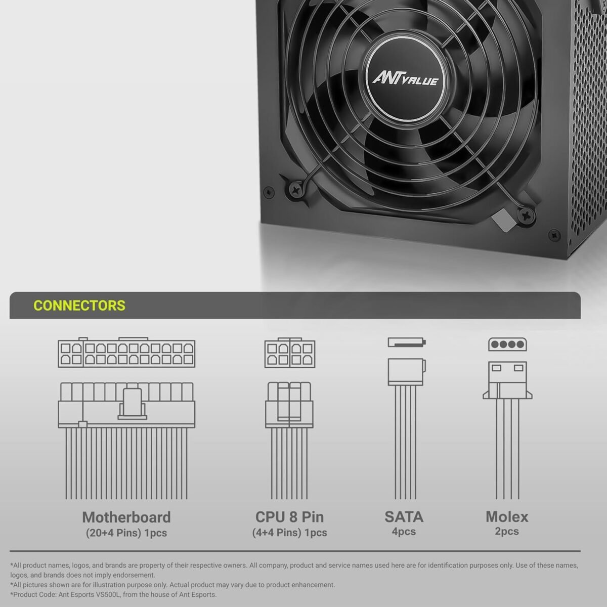 Ant Value ECO500 500W Non‑Modular Gaming Power Supply (PSU) (SMPS) - Image 4