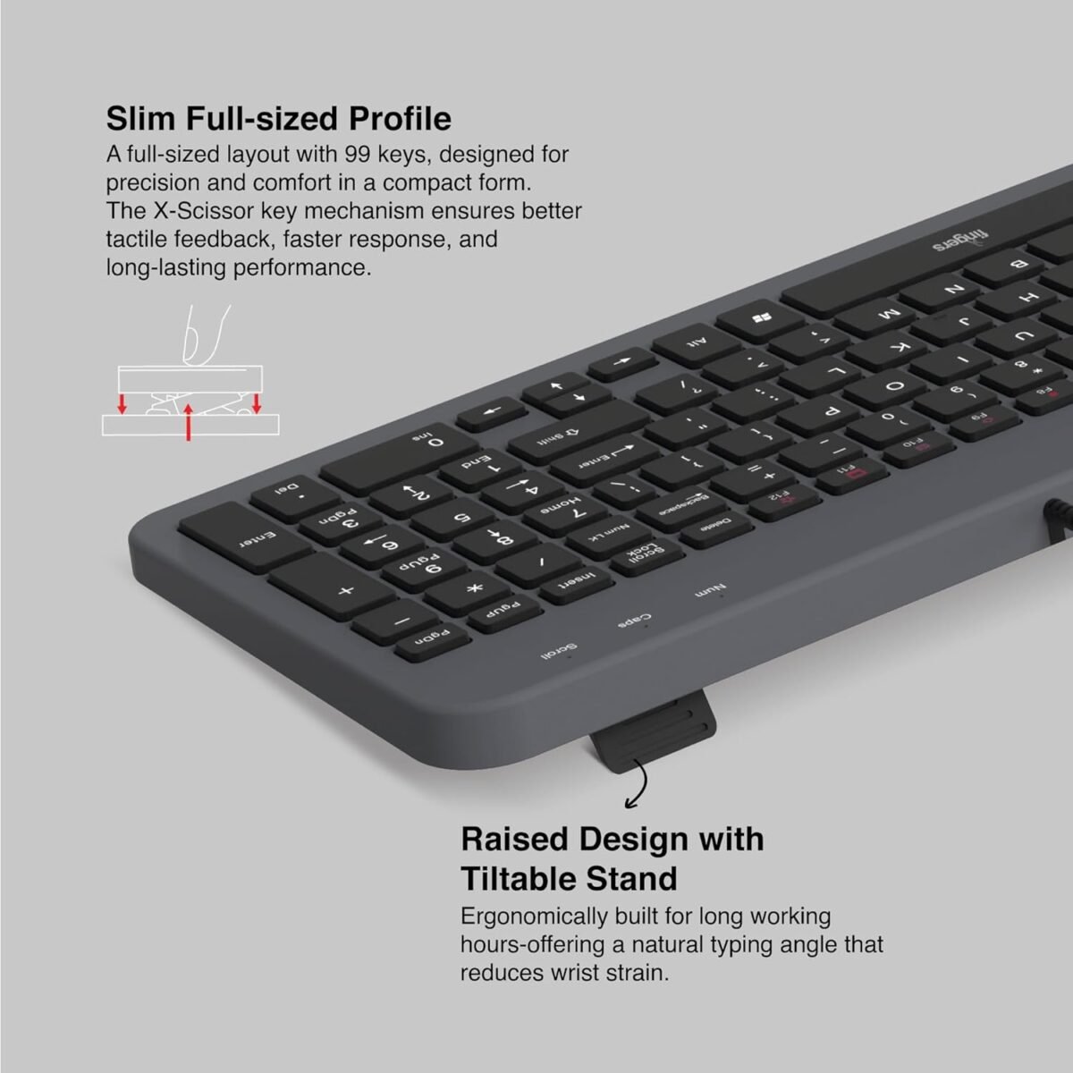 FINGERS ImperialCombo-D2 Wired Keyboard & Mouse Combo (Slim Design, Scissor Keys Laptop-Style Typing, Compact Size Layout, 1000 DPI, Windows | macOS | Linux Compatible), Jet Black - Image 6