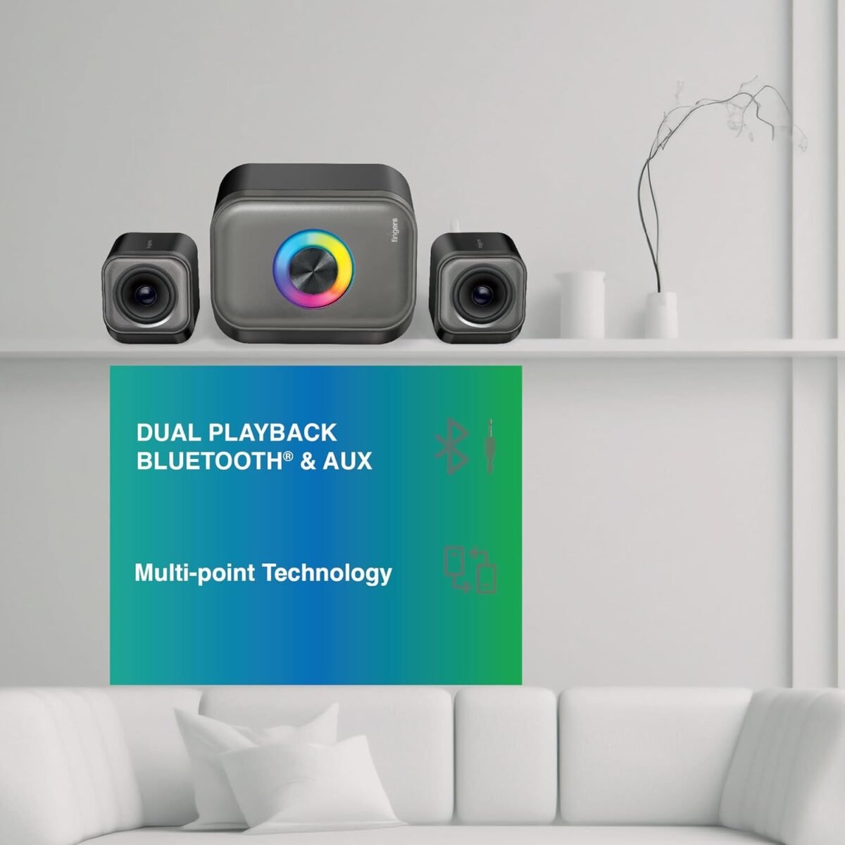 FINGERS StereoCuboid 2.1 Channel Multimedia Speaker Bluetooth AUX RGB 13W - Image 7