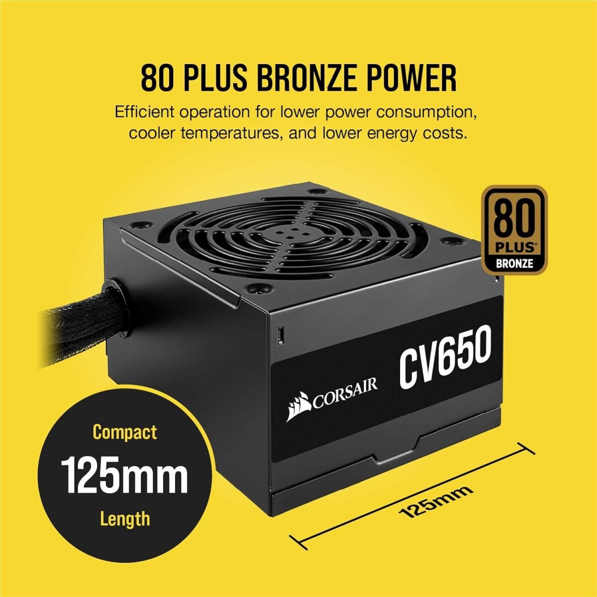 Corsair CV650 650W 80 Plus Bronze Non-Modular Power Supply - Black - Image 4