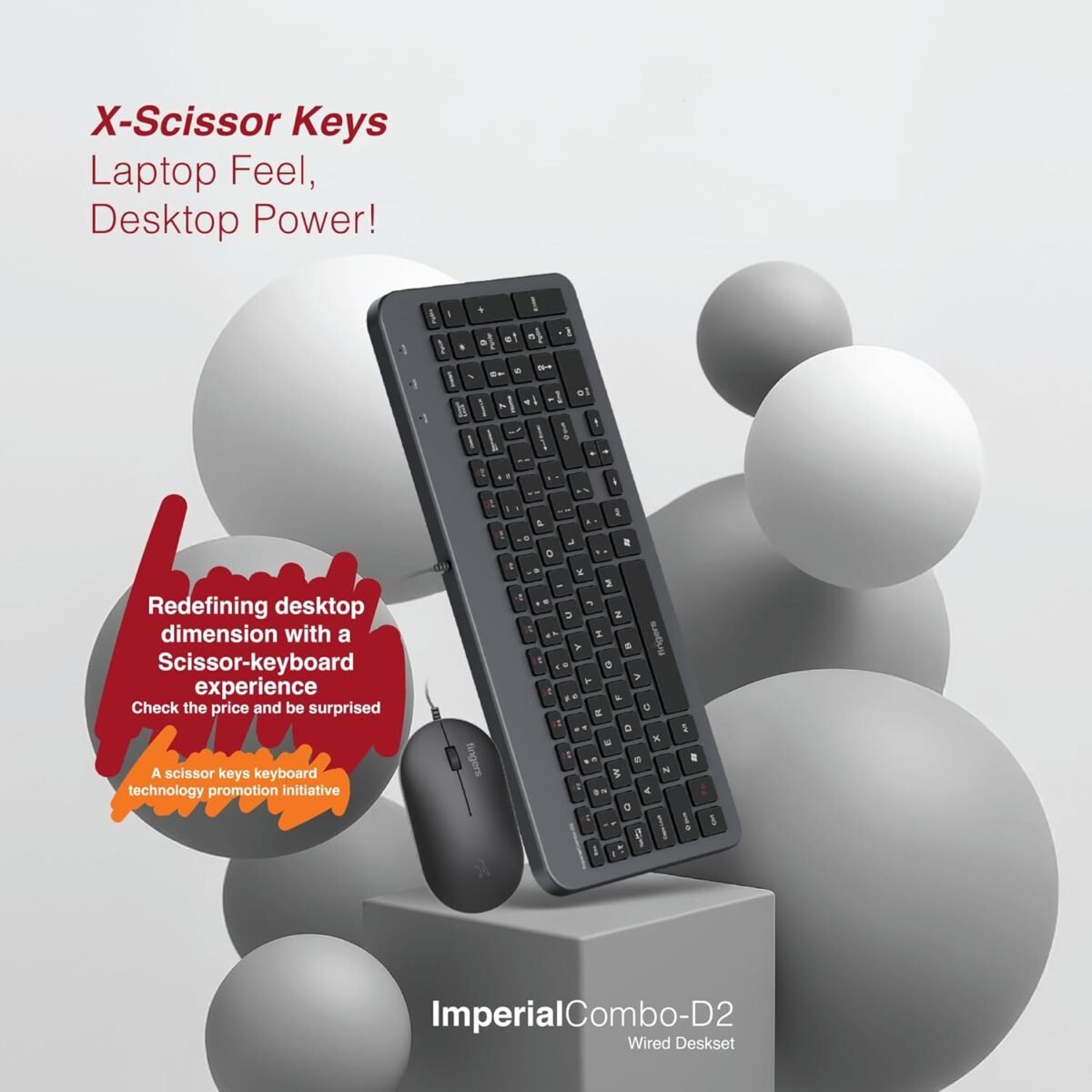 FINGERS ImperialCombo-D2 Wired Keyboard & Mouse Combo (Slim Design, Scissor Keys Laptop-Style Typing, Compact Size Layout, 1000 DPI, Windows | macOS | Linux Compatible), Jet Black - Image 9