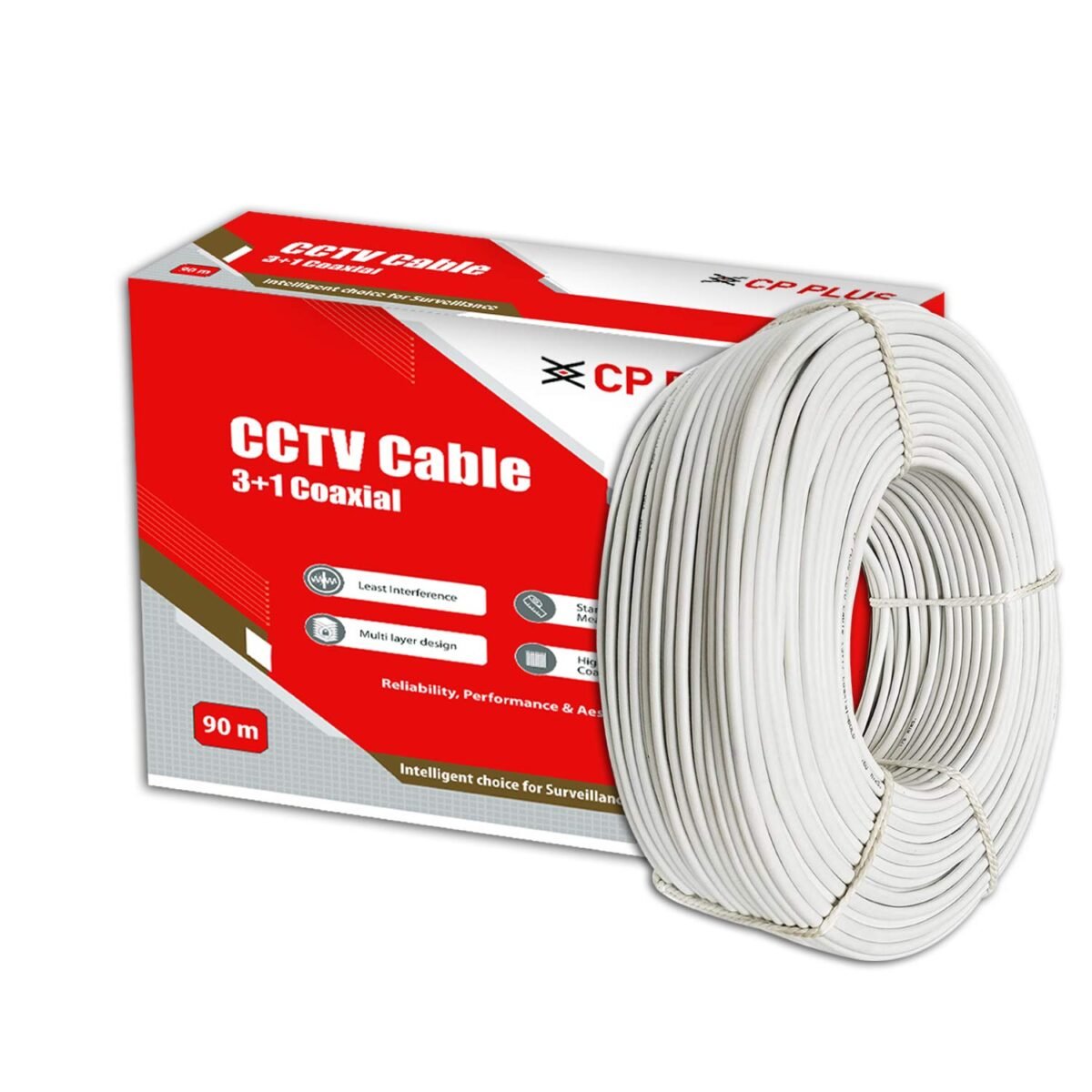 CP PLUS 3+1 Coaxial Pure Copper CCTV Camera Cable (90 Meter) - White - Image 4