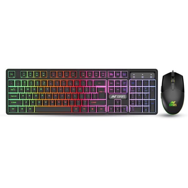 Ant Esports KM1650 Gaming Keyboard & Mouse Combo – Backlit Rainbow LED Keyboard & 3200 DPI Mouse (Black)